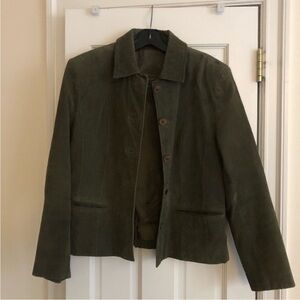 Women's Green Suede Collared Button Up Jacket
